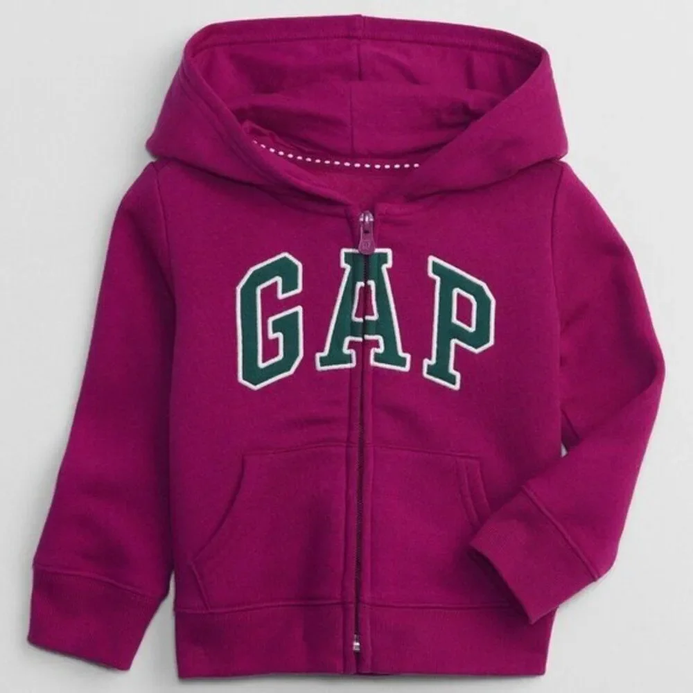GAP Baby Jacket Embroidered Logo Full Zip Soft Fleece‎ Purple Hoodie  3-6Months